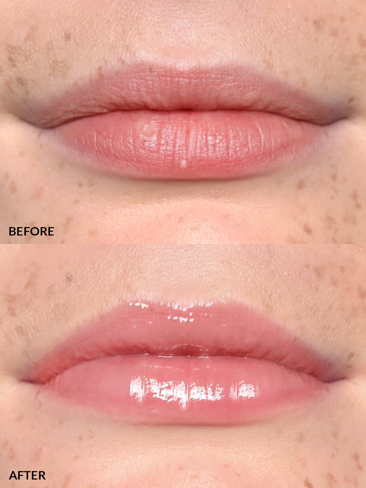 LIPS BEFORE AND AFTER REFY LIP GLOSS IN BLUSH