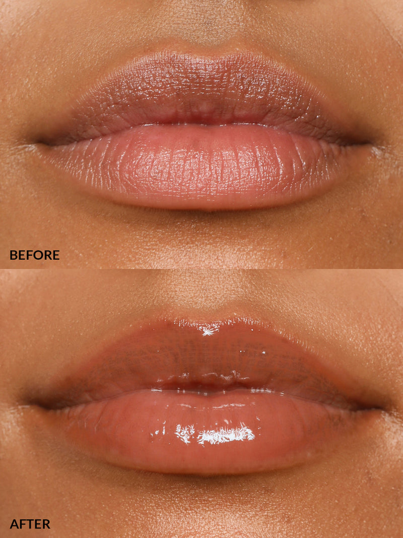 LIPS BEFORE AND AFTER REFY LIP GLOSS IN FAWN 
